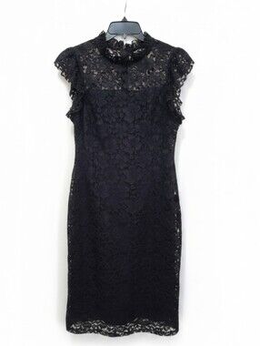 Enfocus Studio Navy Blue Lace Mock Neck Sheath Dress 14